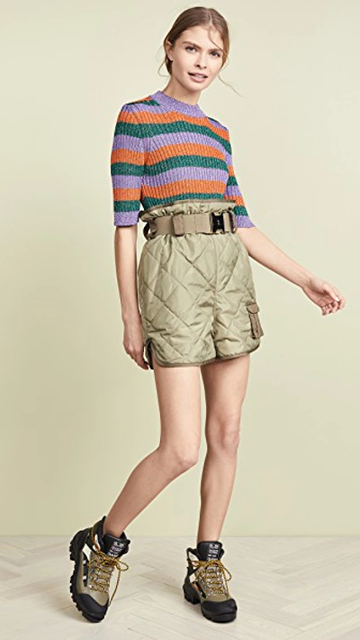 Shop Ganni Striped Knit Top In Block Colour