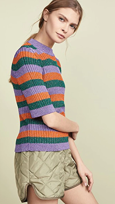Shop Ganni Striped Knit Top In Block Colour