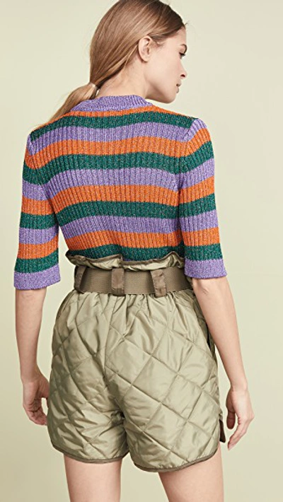 Shop Ganni Striped Knit Top In Block Colour