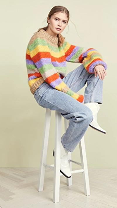 Shop Ganni Hand Knit Wool Mohair Sweater In Multicolor