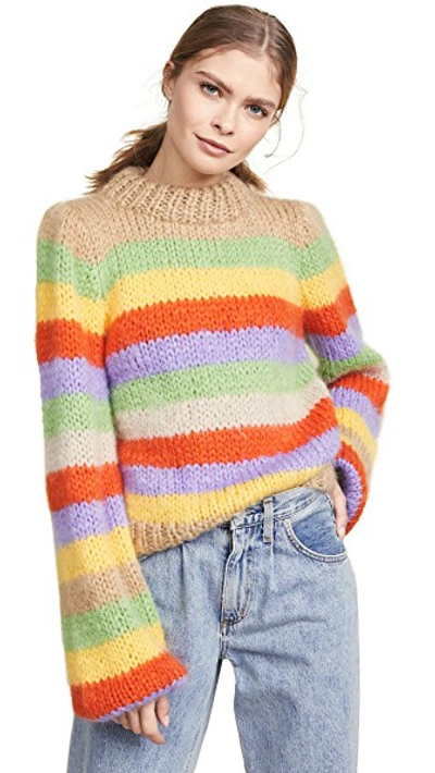 Shop Ganni Hand Knit Wool Mohair Sweater In Multicolor