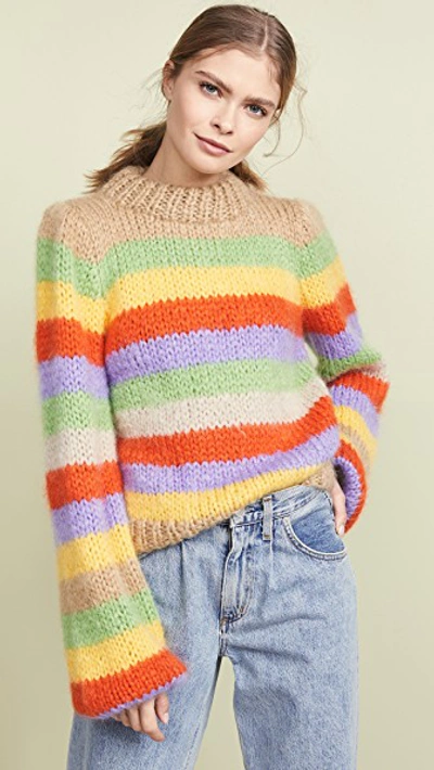 Shop Ganni Hand Knit Wool Mohair Sweater In Multicolor