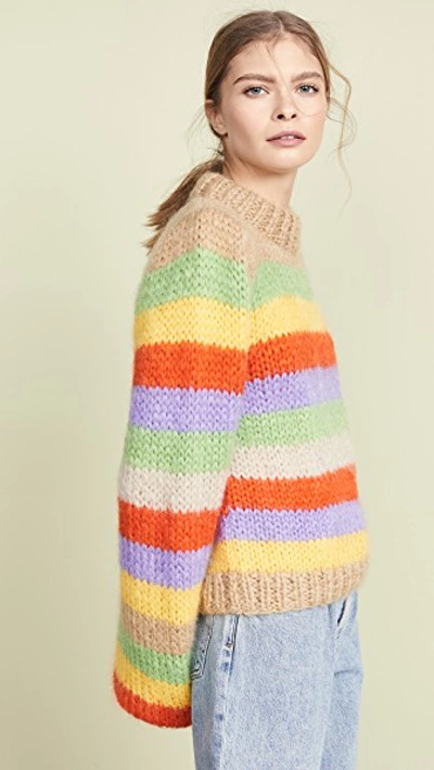 Shop Ganni Hand Knit Wool Mohair Sweater In Multicolor