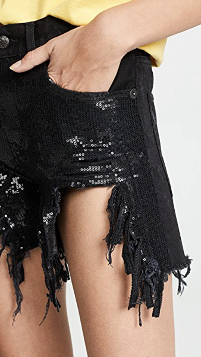 Shop R13 Shredded Slouch Shorts In Black Sequins