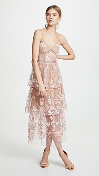 self portrait floral blush midi dress