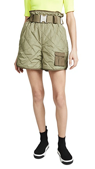Shop Ganni Ripstop Quilt Shorts In Aloe