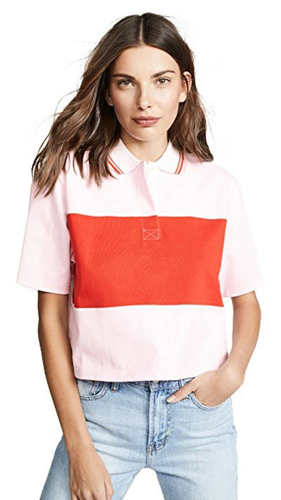 Shop Tory Sport Cropped Collared T-shirt In Cotton Pink/red