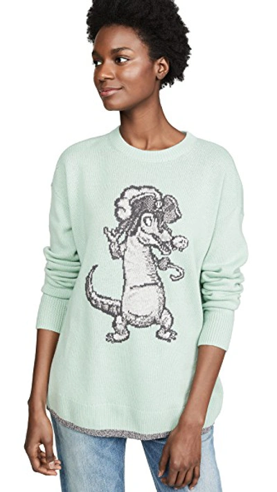 Shop Coach 1941 X Disney Oversize Crocodile Intarsia Sweater In Mint