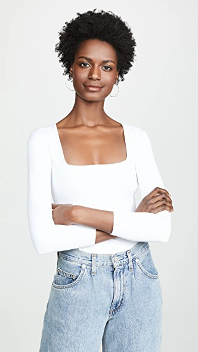 Shop Free People 3/4 Sleeve Square Eyes Thong Bodysuit In White