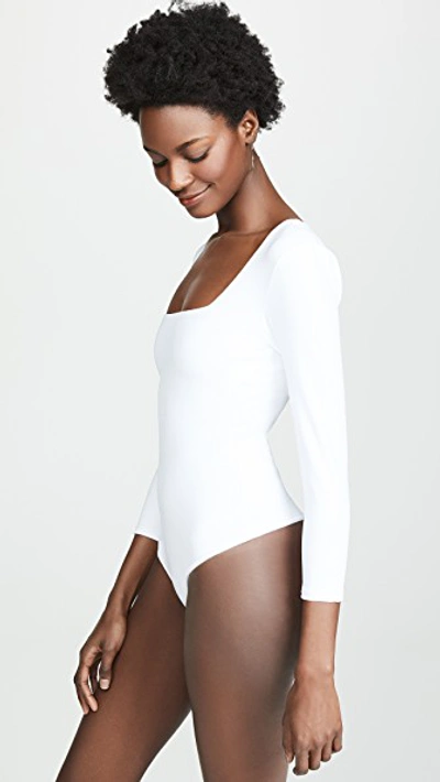 Shop Free People 3/4 Sleeve Square Eyes Thong Bodysuit In White