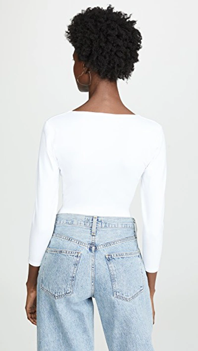 Shop Free People 3/4 Sleeve Square Eyes Thong Bodysuit In White