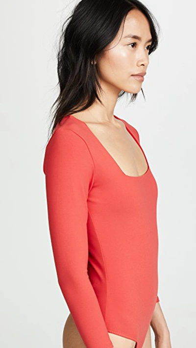 Shop Free People 3/4 Sleeve Square Eyes Thong Bodysuit In Red