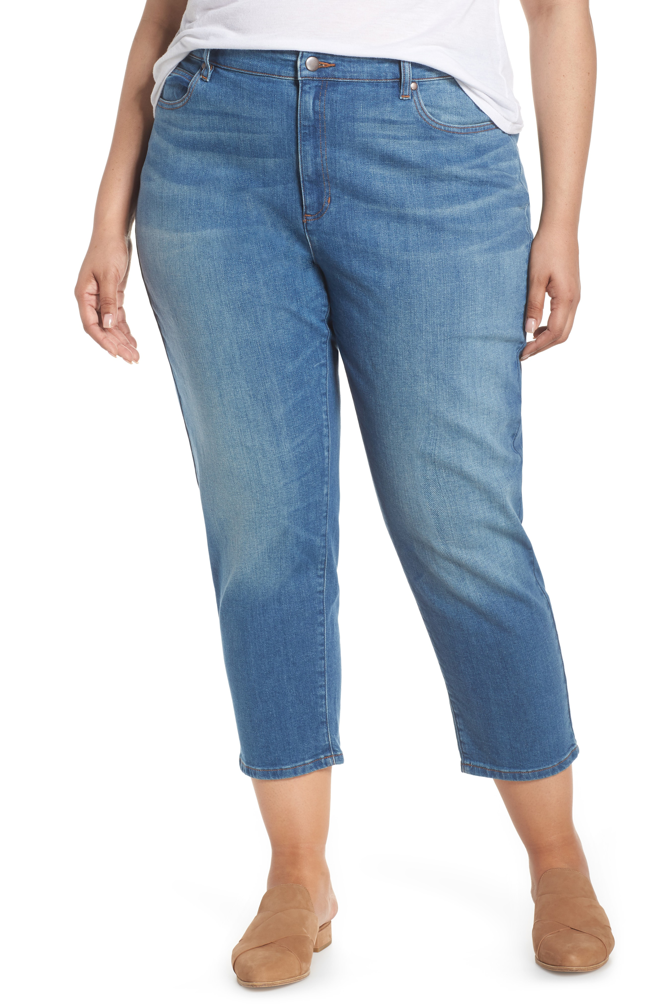 eileen fisher high waist tapered ankle jeans