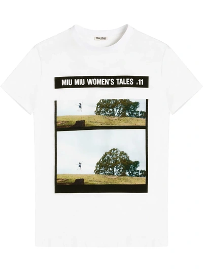 Shop Miu Miu Tales Jersey T-shirt In White