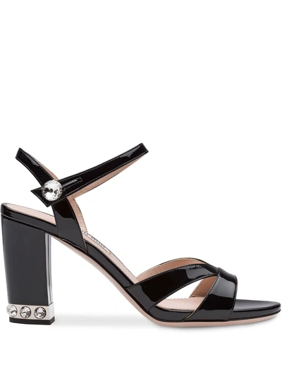 Shop Miu Miu Patent Leather Sandals In Black