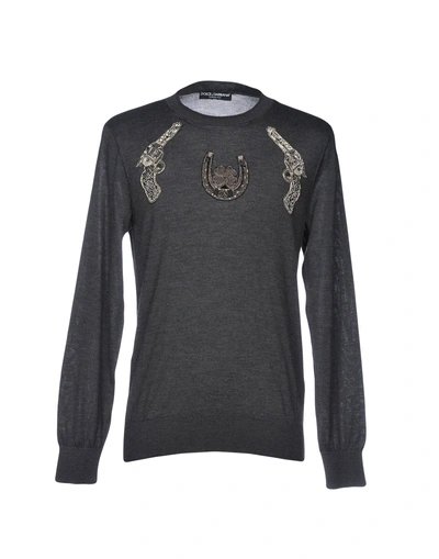 Shop Dolce & Gabbana Man Sweater Lead Size 40 Cashmere In Grey
