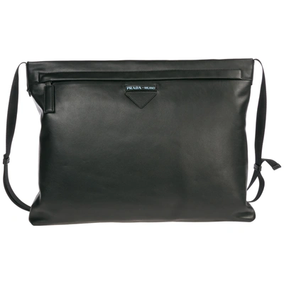 Shop Prada Men's Leather Cross-body Messenger Shoulder Bag In Black