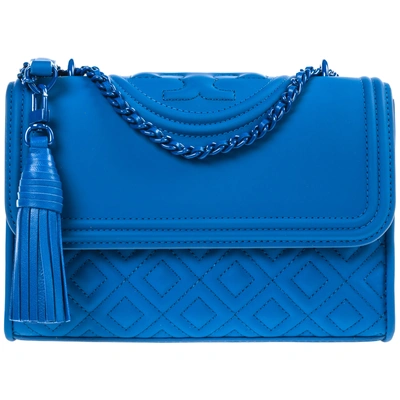 Shop Tory Burch Women's Leather Shoulder Bag Fleming In Blue