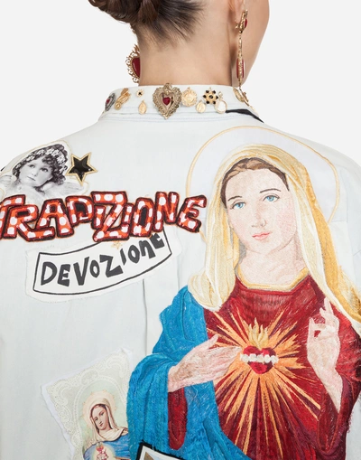 Shop Dolce & Gabbana Denim Shirt With Embroidery And Appliqués In Multi-colored