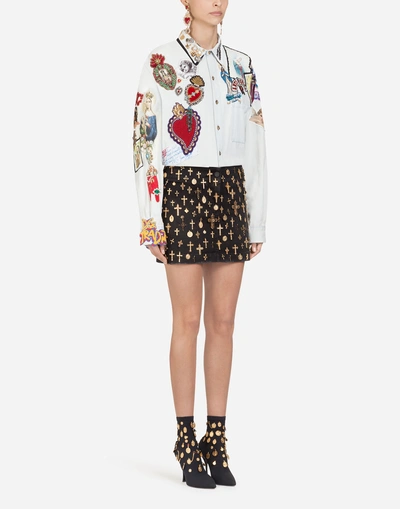 Shop Dolce & Gabbana Denim Shirt With Embroidery And Appliqués In Multi-colored