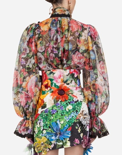 Shop Dolce & Gabbana Floral-print Silk Shirt With Ruches In Floral Print