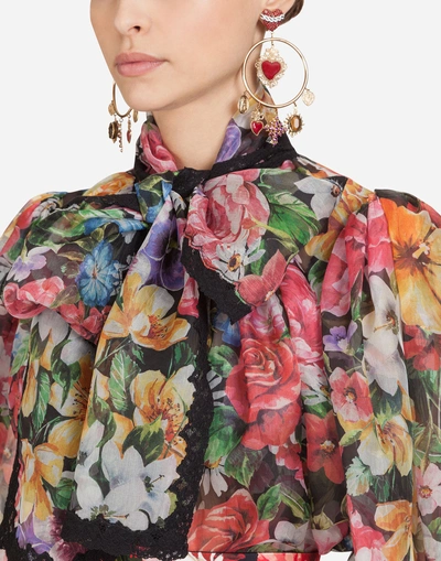 Shop Dolce & Gabbana Floral-print Silk Shirt With Ruches In Floral Print