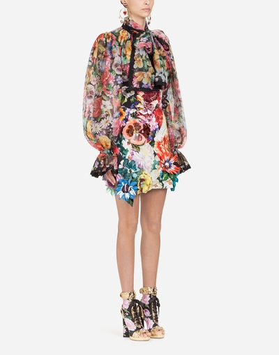 Shop Dolce & Gabbana Floral-print Silk Shirt With Ruches In Floral Print