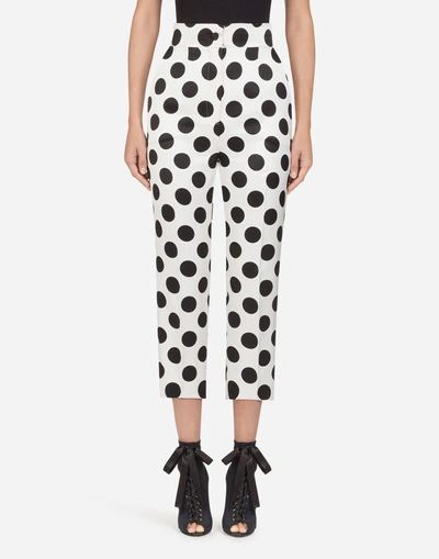 Shop Dolce & Gabbana Silk Pants With Polka Dot Print In White