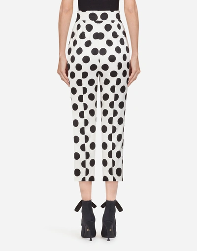 Shop Dolce & Gabbana Silk Pants With Polka Dot Print In White