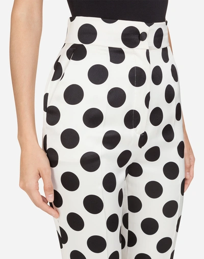 Shop Dolce & Gabbana Silk Pants With Polka Dot Print In White