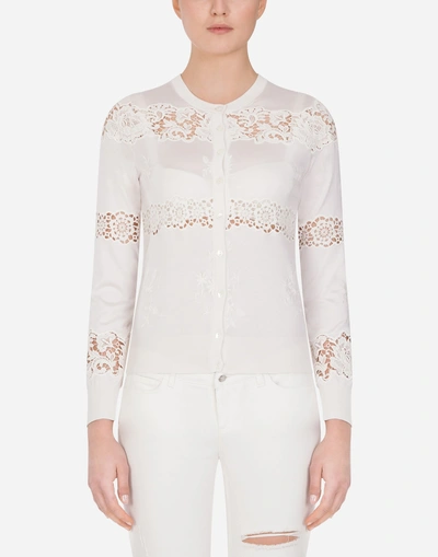 Shop Dolce & Gabbana Silk Cardigan In White