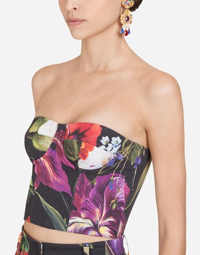 Shop Dolce & Gabbana Floral-print Cotton Bustier In Floral Print