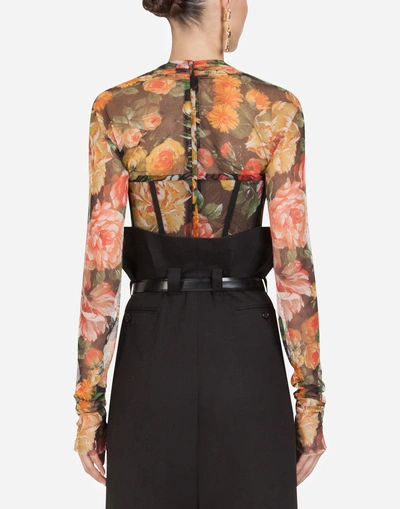 Shop Dolce & Gabbana Tulle Bustier Top With A Mix Of Floral Prints
