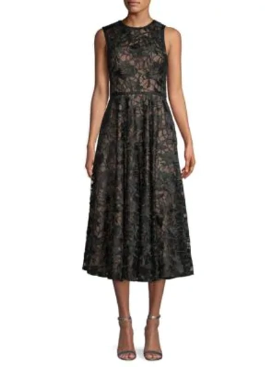 Shop Carmen Marc Valvo Infusion Sleeveless Lace Midi Dress In Black Multi