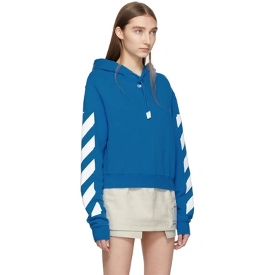 Shop Off-white Blue Diag Crop Hoodie In Blue/white