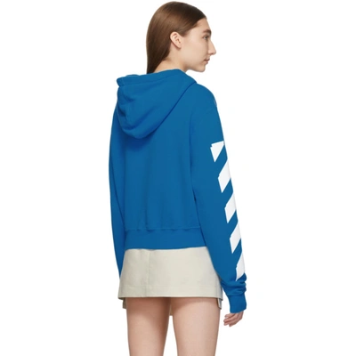 Shop Off-white Blue Diag Crop Hoodie In Blue/white