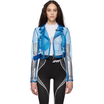 Shop Off-white Blue Pvc Cropped Biker Jacket In Light Blue