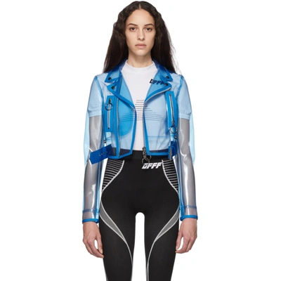 OFF-WHITE 蓝色 PVC 短款机车夹克