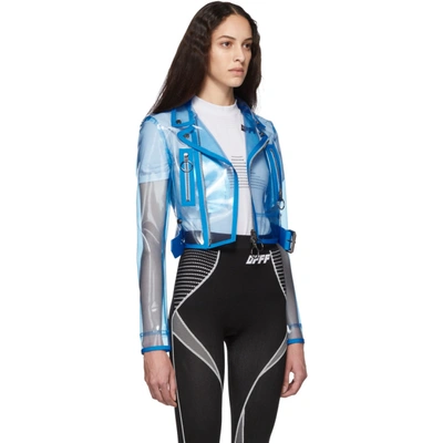 OFF-WHITE 蓝色 PVC 短款机车夹克