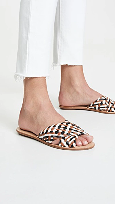 Shop Loeffler Randall Claudie Woven Crossed Plank Slides In Timber Brown Multi