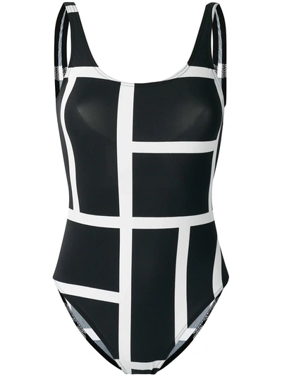 Shop Totême Toteme Geometric Print Swimsuit - Black