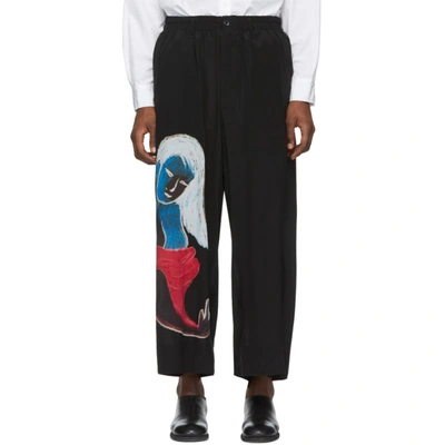 Shop Yohji Yamamoto Black Pocket Girl Print Trousers