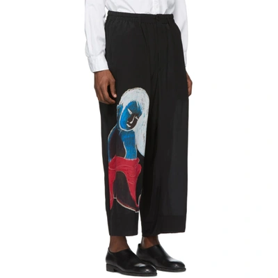 Shop Yohji Yamamoto Black Pocket Girl Print Trousers