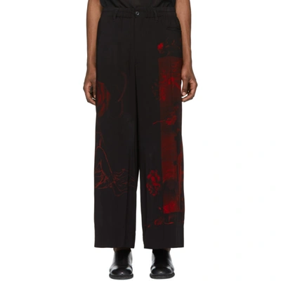 Shop Yohji Yamamoto Black And Red Print Trousers