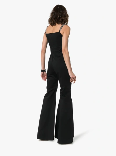 Shop Aleksandre Akhalkatsishvili Chain Strap Flared Cotton Jumpsuit In 101 - Black