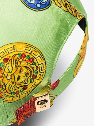 Shop Versace Green Logo Embroidered Jewellery Print Silk Baseball Cap