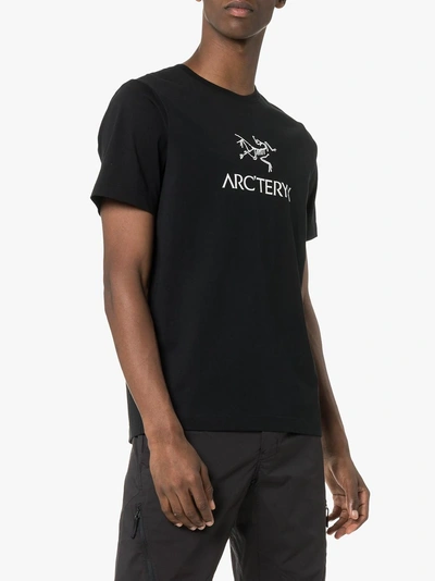 Shop Arc'teryx Black Arcword Logo Print Cotton T-shirt