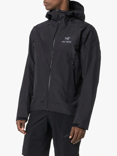 Shop Arc'teryx Black Zeta Logo Print Hooded Jacket