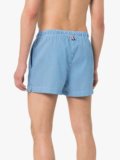 Shop Thom Browne Stripe Print Swim Shorts In Blue