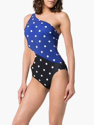 Shop Araks Emlar Two Tone Polka Dot Cut-out Swimsuit In Blue White